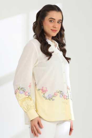Shop_DAREISS_Beige Silk, Linen Collared Neck Sunlit Shirt _Online_at_Aza_Fashions