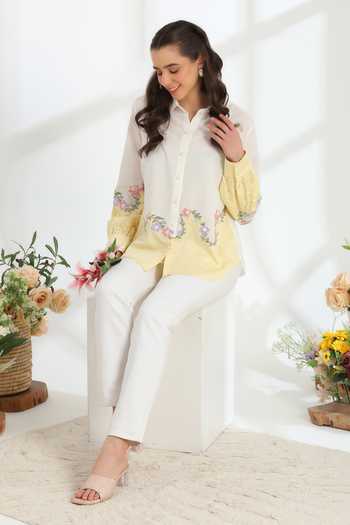 Buy_DAREISS_Beige Silk, Linen Collared Neck Sunlit Shirt 