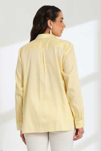 Shop_DAREISS_Yellow Cotton Collared Neck Hand Embroidered Shirt _at_Aza_Fashions