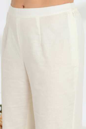 Buy_DAREISS_Beige Silk, Linen Collared Neck Ether Shirt And Pant Set 