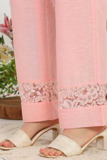 Buy_DAREISS_Pink Cotton, Linen Hand Embroidered Top And Pant Set _Online_at_Aza_Fashions