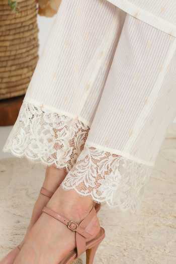 Buy_DAREISS_Ivory Cotton Round Neck, Yes Lumiere Hand Embroidered Kurta And Pant Set _Online_at_Aza_Fashions