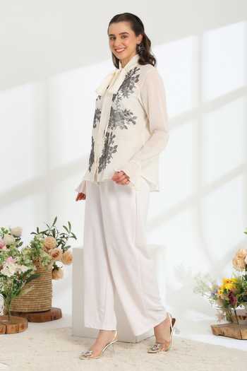 DAREISS_Ivory Cotton High Neck Solaire Floral Pattern Top _at_Aza_Fashions