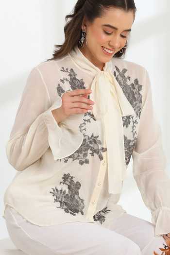 Shop_DAREISS_Ivory Cotton High Neck Solaire Floral Pattern Top 