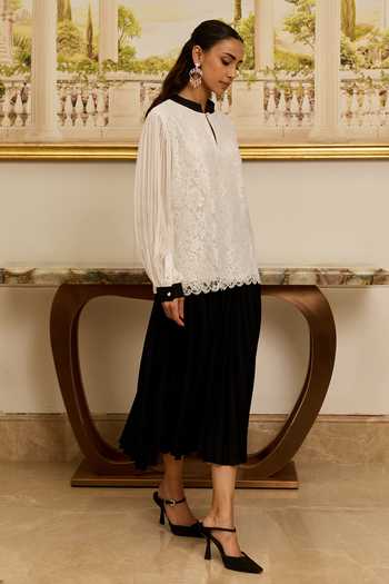 DAREISS_Pink Silk, Chiffon High Neck Petal Flat Bow Top _Online
