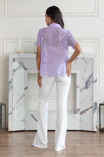 Shop_DAREISS_Purple Lace Collared Neck Embellished Shirt _at_Aza_Fashions