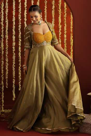 Aaroh By Dolly_Green Sunehri Saanjh Jumpsuit _Online_at_Aza_Fashions