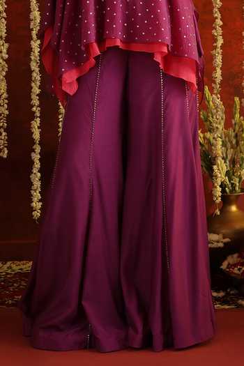 Buy_Aaroh By Dolly_Purple Chanderi, Muslin, Sunehri Saanjh Hand Embroidered Top With Sharara  _Online_at_Aza_Fashions