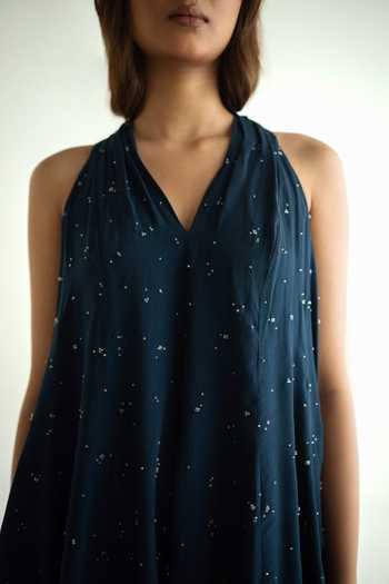 Buy_Forty Four_Blue Crepe Halter Neck Hand Embellished Top And Pant Set 