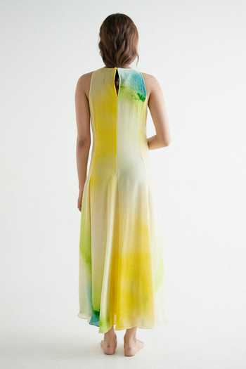 Shop_Forty Four_Multi Color Crepe High Neck Stone Embellished Ombre Dress _at_Aza_Fashions