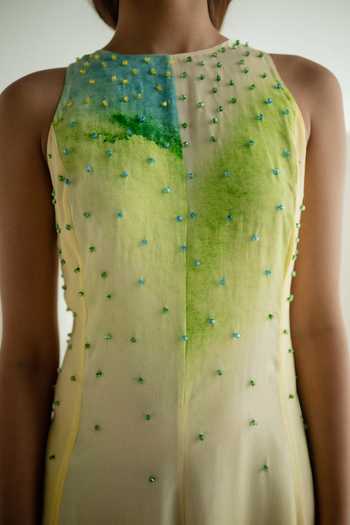 Buy_Forty Four_Multi Color Crepe High Neck Stone Embellished Ombre Dress 