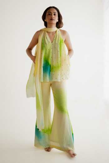 Buy_Forty Four_Multi Color Crepe Stones, Embroidery, Digital Gradient Pattern Top Pant Set _at_Aza_Fashions