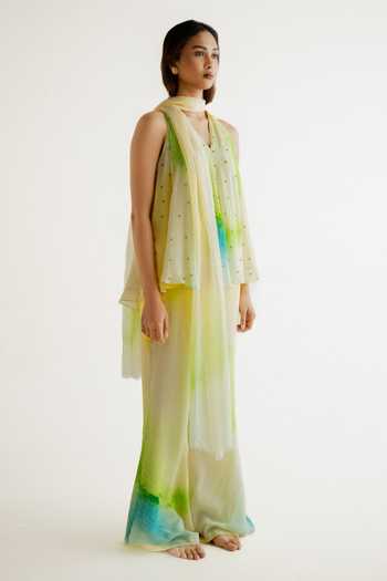 Shop_Forty Four_Multi Color Crepe Stones, Embroidery, Digital Gradient Pattern Top Pant Set _Online_at_Aza_Fashions