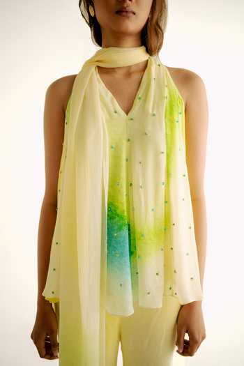 Buy_Forty Four_Multi Color Crepe Stones, Embroidery, Digital Gradient Pattern Top Pant Set 