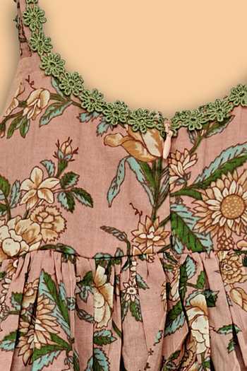 Shop_Byb Premium_Peach Cotton Floral Print Kurta And Sharara Set _Online_at_Aza_Fashions