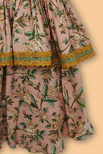 Shop_Byb Premium_Peach Cotton Floral Print Kurta And Sharara Set 