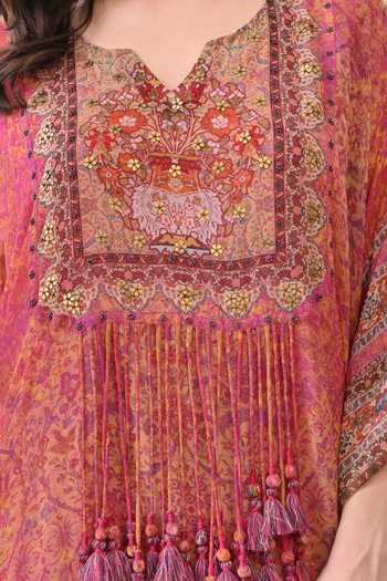 Buy_Peenacolada_Multicolor Georgette V-neck Hand Embellished Kaftan 