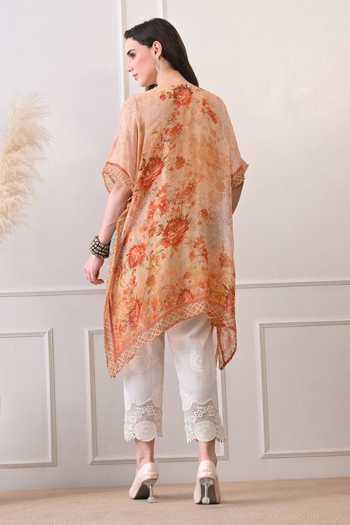 Shop_Peenacolada_Orange Georgette V-neck Floral Print Kaftan _at_Aza_Fashions