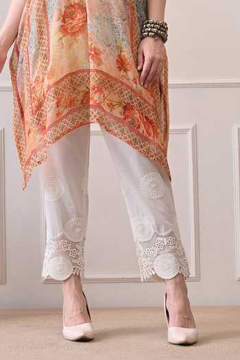 Peenacolada_Orange Georgette V-neck Floral Print Kaftan _at_Aza_Fashions