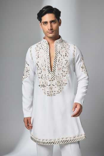 Buy_Salil Bhatia_Ivory Japanese Embroidered Kurta And Pant Set _Online_at_Aza_Fashions