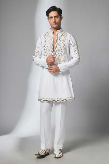 Buy_Salil Bhatia_Ivory Japanese Embroidered Kurta And Pant Set _at_Aza_Fashions