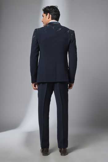 Shop_Salil Bhatia_Blue Sequins, Beads, Stones Hand Embroidered Tuxedo Set _at_Aza_Fashions