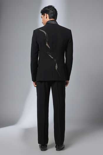 Shop_Salil Bhatia_Black Beads Tonal Embroidered Tuxedo Set _at_Aza_Fashions