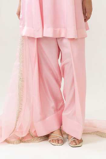 BAHAARA BY DIVYA NARULA_Pink Silk Satin, Organza Round Neck, Yes Noora Embellished Yoke Kurta Set _at_Aza_Fashions