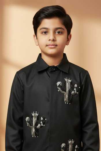 Little Luxe_Black Cactus Embroidered Shirt _Online_at_Aza_Fashions