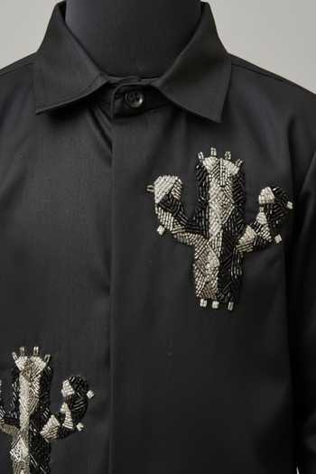Buy_Little Luxe_Black Cactus Embroidered Shirt _Online_at_Aza_Fashions