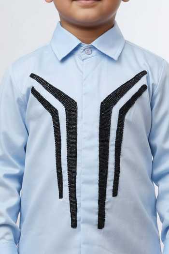 Buy_Little Luxe_Blue Hand Embellished Shirt _Online_at_Aza_Fashions