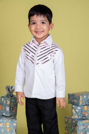 Shop_Little Luxe_White Metallic Lace Shirt _at_Aza_Fashions