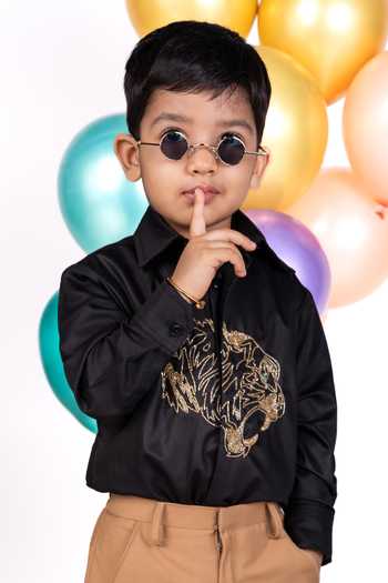 Little Luxe_Black Tiger Embellished Shirt _Online_at_Aza_Fashions