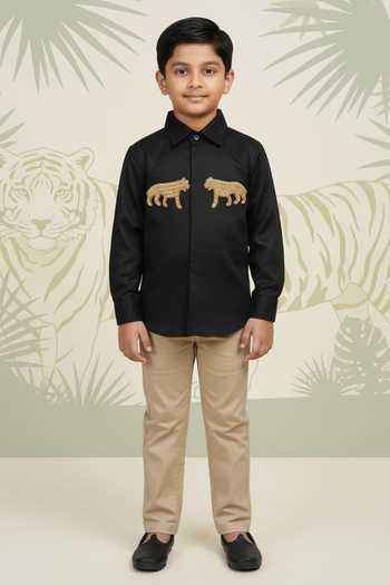 Little Luxe_Black Tiger Embellished Shirt _Online_at_Aza_Fashions