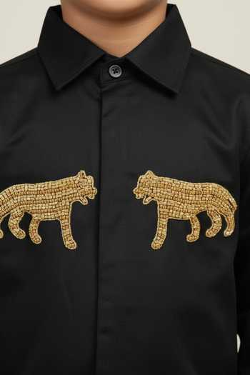 Buy_Little Luxe_Black Tiger Embellished Shirt _Online_at_Aza_Fashions