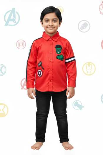 Little Luxe_Red Avengers Theme Shirt _Online_at_Aza_Fashions