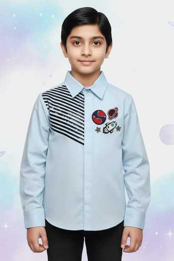 Little Luxe_Blue Baby Space Theme Shirt _Online_at_Aza_Fashions