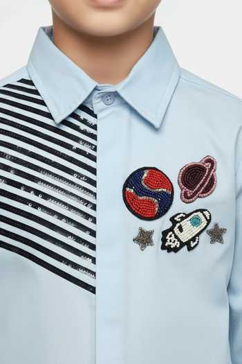 Buy_Little Luxe_Blue Baby Space Theme Shirt _Online_at_Aza_Fashions