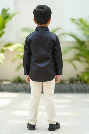 Shop_Little Luxe_Black Tiger Embellished Shirt _at_Aza_Fashions