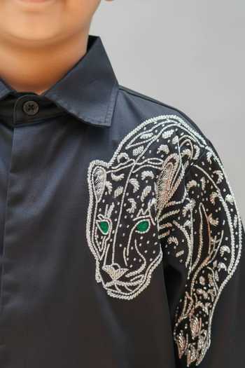Buy_Little Luxe_Black Tiger Embellished Shirt _Online_at_Aza_Fashions