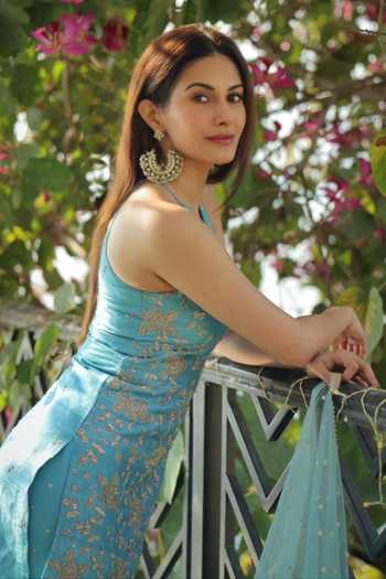 Shop_Chamee & Palak_Blue Silk, Georgette, Net Halter Neck Zardozi Embroidered Kurta Sharara Set _Online_at_Aza_Fashions