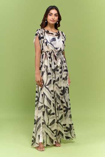 Buy_Koai_Black Georgette Round Neck White And Printed Dress _Online_at_Aza_Fashions