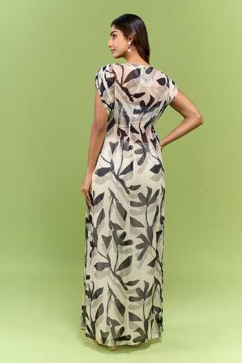 Shop_Koai_Black Georgette Round Neck White And Printed Dress _at_Aza_Fashions