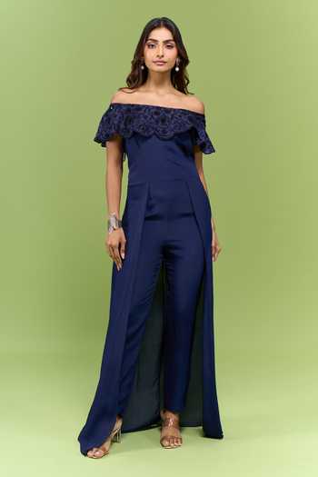 Shop_Varsha Wadhwa_Blue Embroidered Yoke Layered Jumpsuit _Online_at_Aza_Fashions