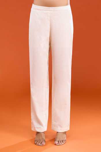 Shop_Varun Bahl_Off White Georgette V-neck, Yes Plain Bordered Kurta And Pant Set 