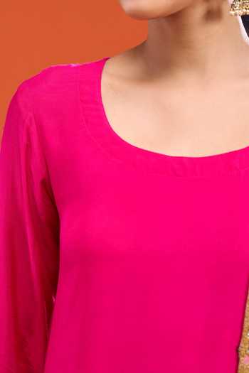 Gulabo Jaipur_Pink Rayon Scoop Neck Mirror Bordered Kurta Set _Online_at_Aza_Fashions