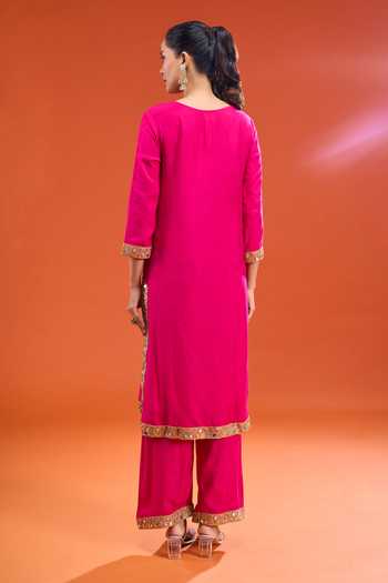 Shop_Gulabo Jaipur_Pink Rayon Scoop Neck Mirror Bordered Kurta Set _at_Aza_Fashions