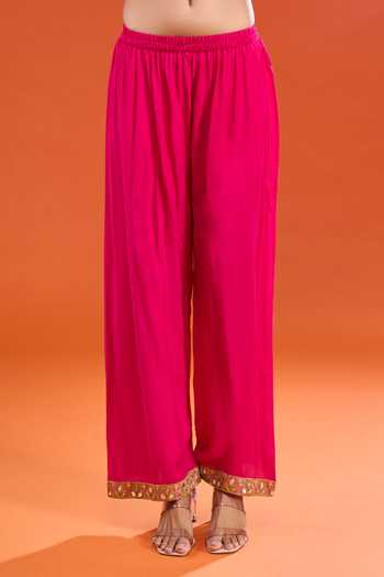 Gulabo Jaipur_Pink Rayon Scoop Neck Mirror Bordered Kurta Set _at_Aza_Fashions