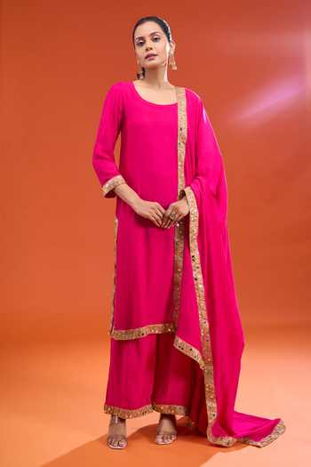 Buy_Gulabo Jaipur_Pink Rayon Scoop Neck Mirror Bordered Kurta Set _at_Aza_Fashions