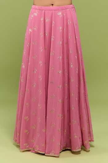 Varun Bahl_Pink Georgette V-neck Floral Print Lehenga Set _at_Aza_Fashions